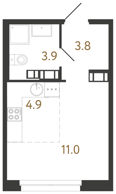 Студия №430 в ЖК Куинджи - 23.6 м²  - №2