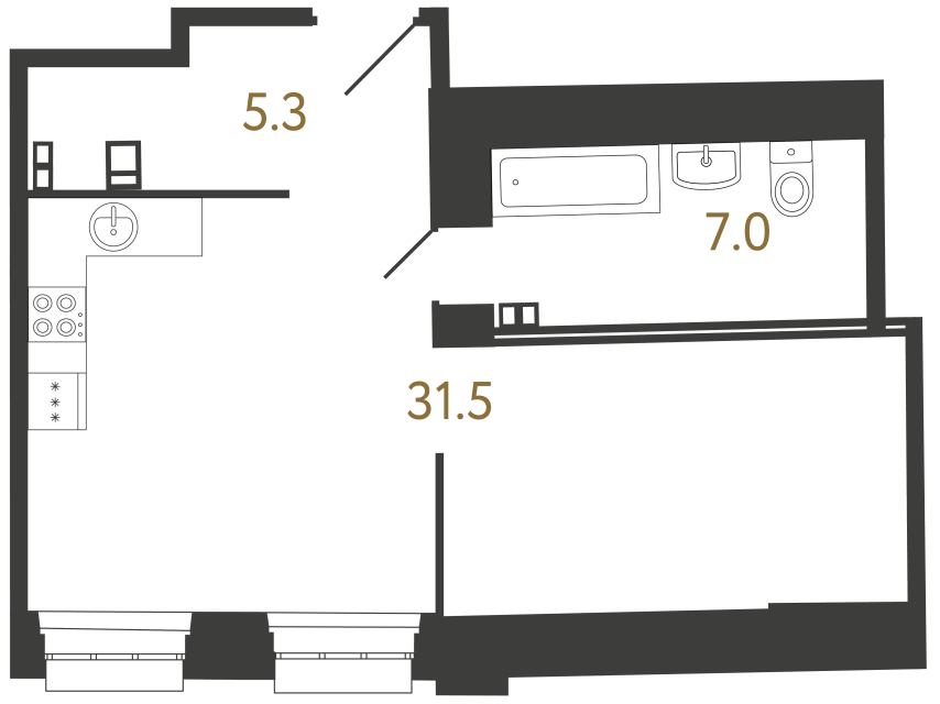 Апартаменты-студия №83 в ЖК Светоч - 43.8 м²  - №2