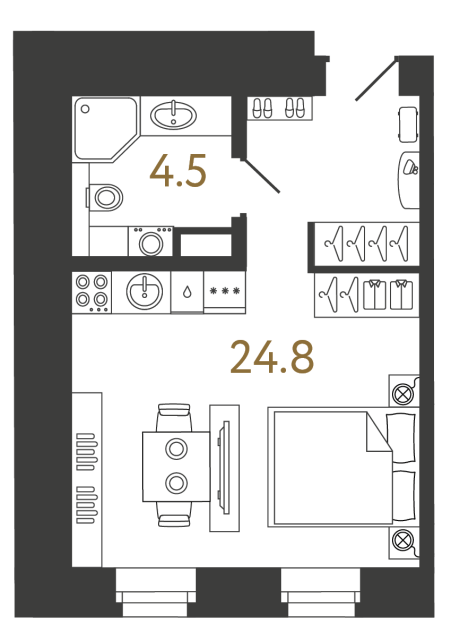 Однокомнатный номер №13 в ЖК Типография - 29.3 м²