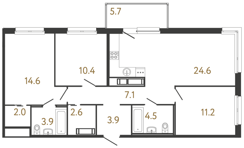 Трёхкомнатная квартира №256 в ЖК Передвижники - 84.8 м²  - №2