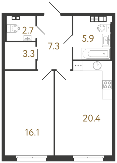 Однокомнатная квартира №175 в ЖК Визионер - 55.7 м²  - №2