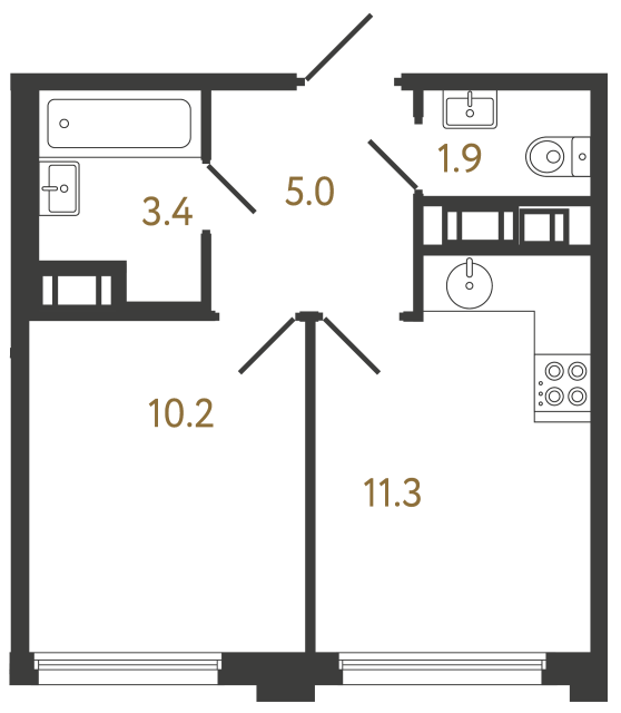 Однокомнатная квартира №519 в ЖК Гений - 31.8 м²  - №2