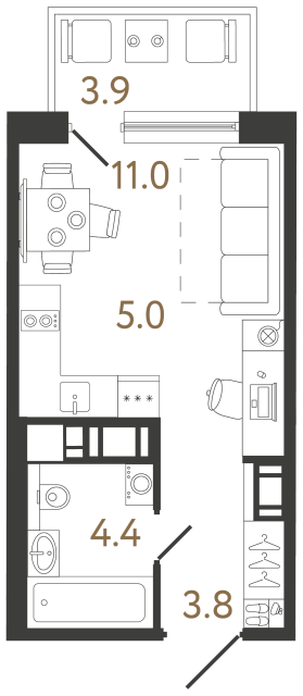 Студия №240 в ЖК Передвижники 2 - 24.2 м²
