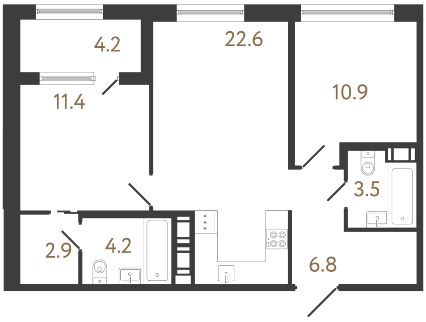 Двухкомнатная квартира №158 в ЖК Передвижники 2 - 62.3 м²  - №2