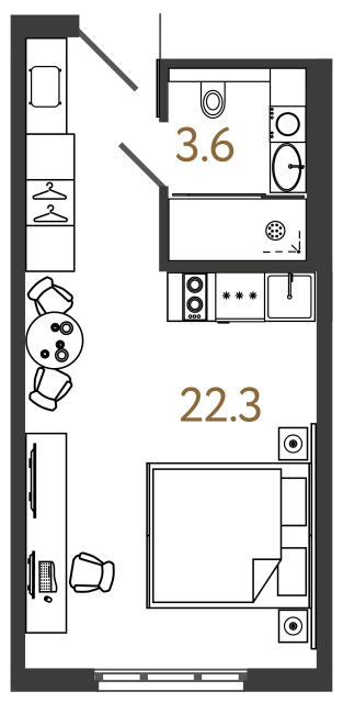 Апартаменты-студия №1004 в ЖК ARTSTUDIO M103 - 25.9 м²