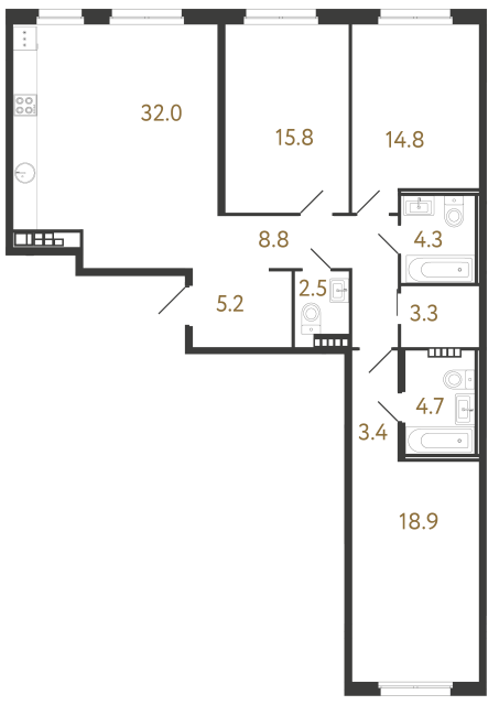 Трёхкомнатная квартира №82 в ЖК Визионер - 113.7 м²  - №2