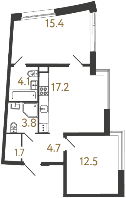 Двухкомнатная квартира №75 в ЖК Цвет Зеленогорска - 59.4 м²  - №2