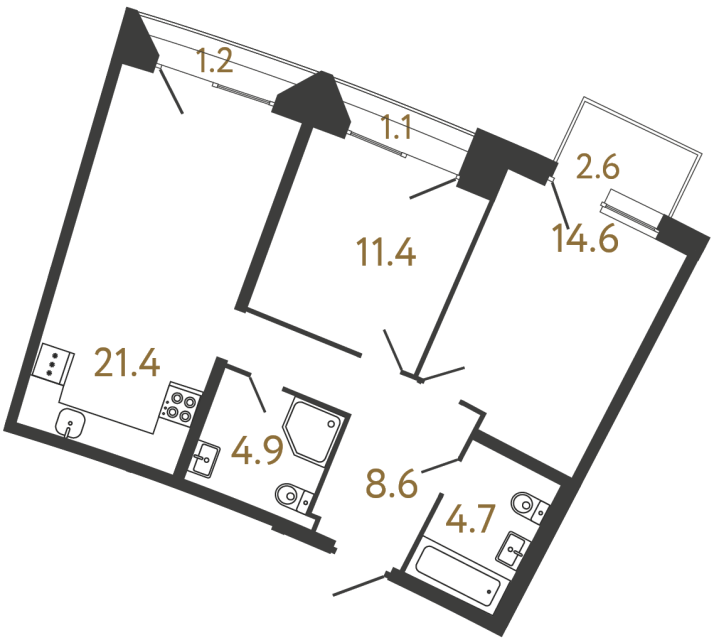 Двухкомнатная квартира №51 в ЖК Цвет Зеленогорска - 65.6 м²  - №2