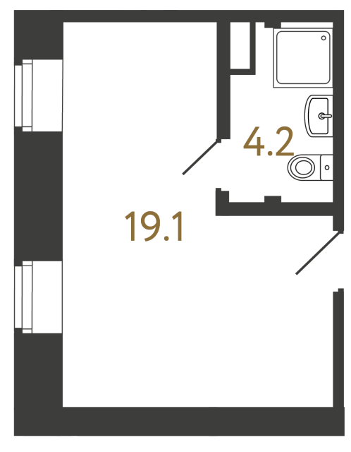Однокомнатный номер №92 в ЖК Типография - 23.3 м²  - №2