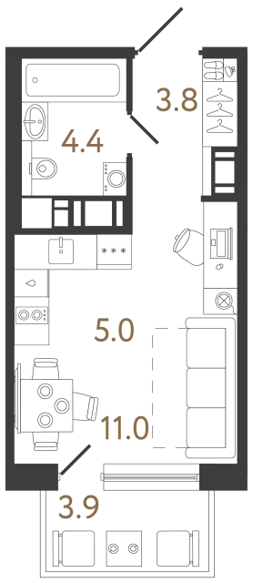 Студия №384 в ЖК Передвижники 2 - 24.2 м²
