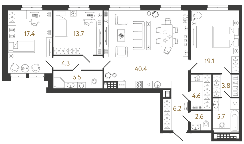 Трёхкомнатная квартира №64 в ЖК Коллекционер - 123.3 м²