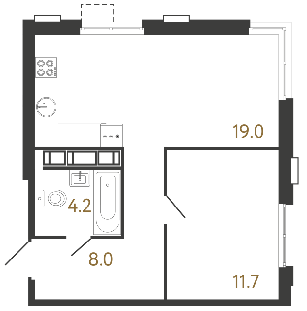 Однокомнатная квартира №586 в ЖК Струны 2 оч. - 42.9 м²  - №2