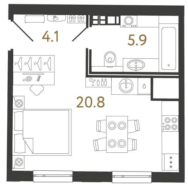 Апартаменты-студия №53 в ЖК Светоч - 30.8 м²