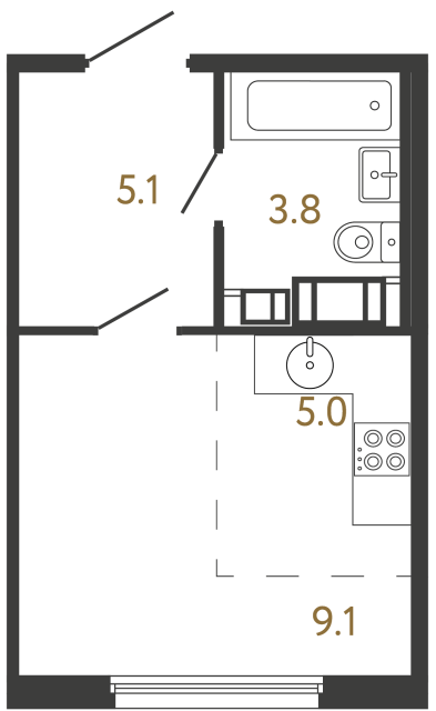 Студия №118 в ЖК Гений - 23 м²  - №2