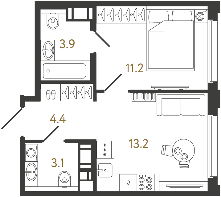 Однокомнатная квартира №832 в ЖК Гений - 35.8 м²