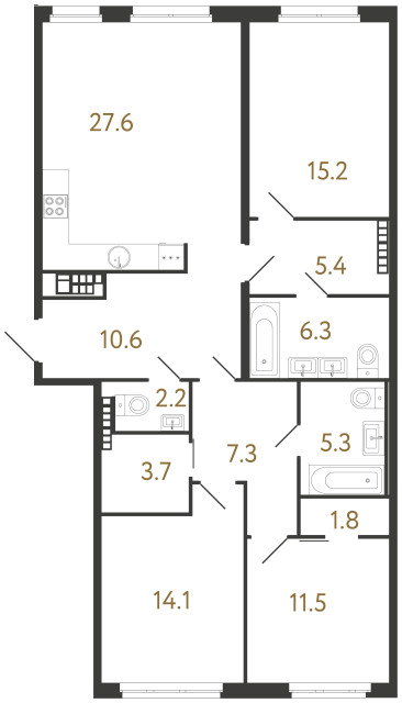 Трёхкомнатная квартира №49 в ЖК Визионер - 111 м²  - №2