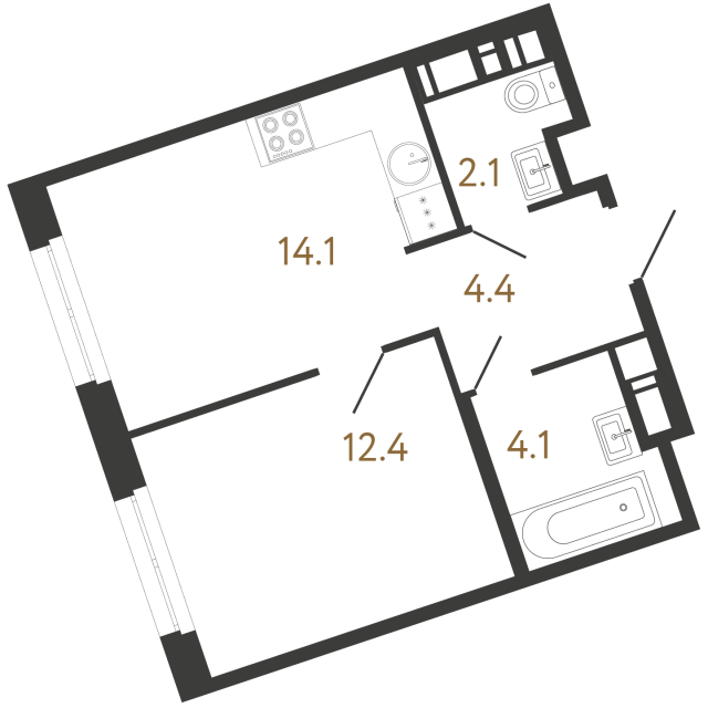 Однокомнатная квартира №119 в ЖК Литера - 37.1 м²  - №2