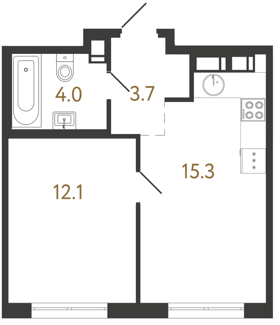 Однокомнатная квартира №268 в ЖК Струны - 35.1 м²  - №2
