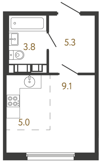 Студия №727 в ЖК Гений - 23.2 м²  - №2