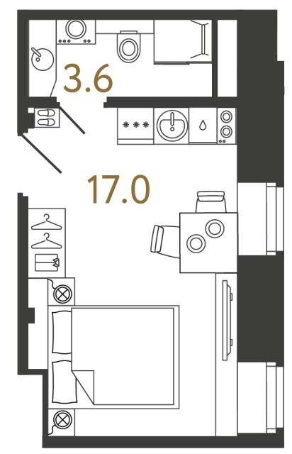 Однокомнатный номер №95 в ЖК Типография - 20.6 м²
