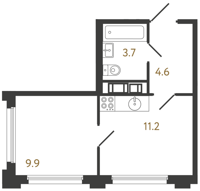 Однокомнатная квартира №525 в ЖК Гений - 29.4 м²  - №2