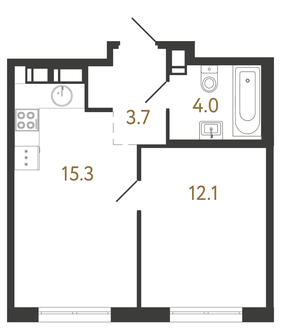 Однокомнатная квартира №216 в ЖК Струны - 35.1 м²  - №2