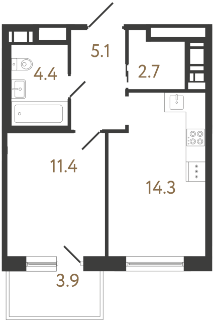 Однокомнатная квартира №81 в ЖК Передвижники 2 - 37.9 м²  - №2