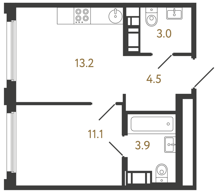 Однокомнатная квартира №215 в ЖК Гений - 35.7 м²  - №2