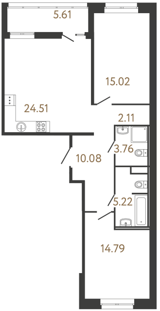 Двухкомнатная квартира №715 в ЖК Ultra City 3 - 75.49 м²  - №2