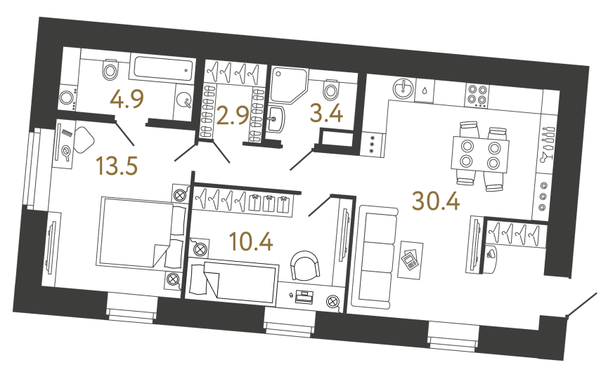 Двухкомнатный номер №113 в ЖК Типография - 65.5 м²