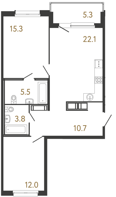 Двухкомнатная квартира №199 в ЖК Передвижники - 69.4 м²  - №2