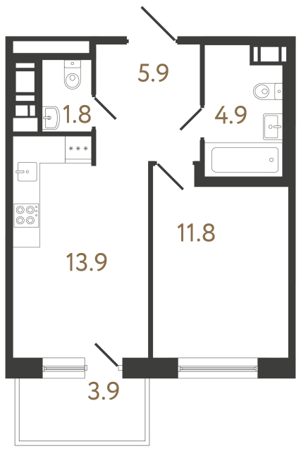 Однокомнатная квартира №104 в ЖК Передвижники 2 - 38.3 м²  - №2