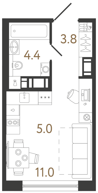 Студия №155 в ЖК Передвижники 2 - 24.2 м²