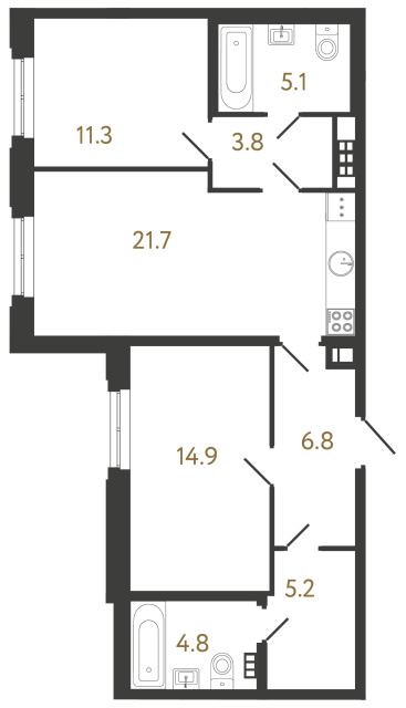 Двухкомнатная квартира №45 в ЖК Коллекционер - 73.6 м²  - №2