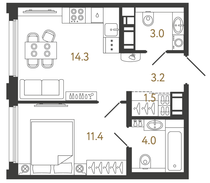 Однокомнатная квартира №217 в ЖК Гений - 37.4 м²