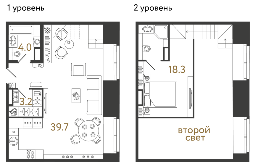 Однокомнатный номер №60 в ЖК Типография - 65.2 м²