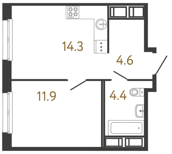 Однокомнатная квартира №13 в ЖК Передвижники - 35.2 м²  - №2