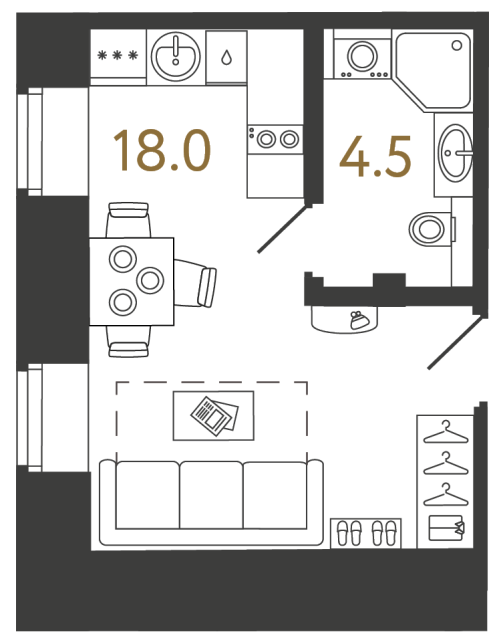 Однокомнатный номер №78 в ЖК Типография - 22.5 м²