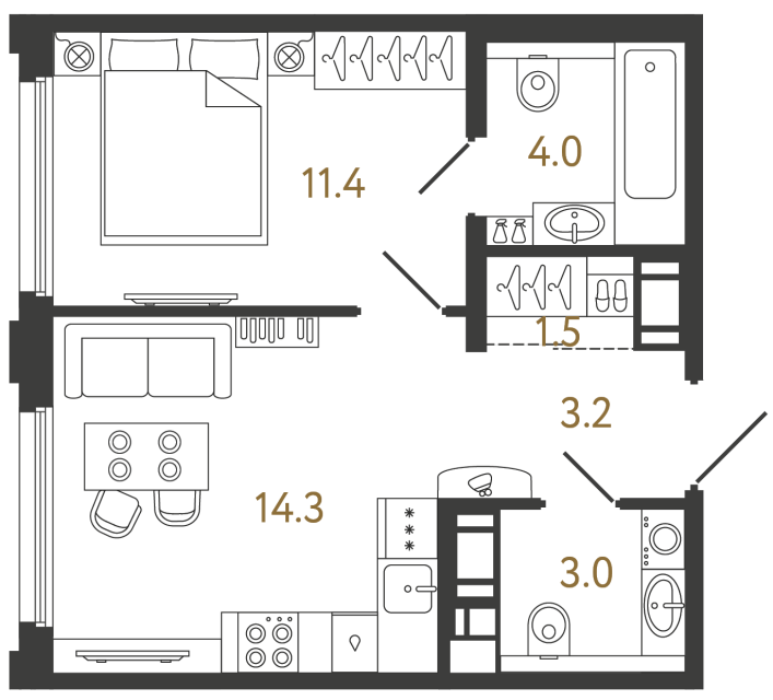 Однокомнатная квартира №216 в ЖК Гений - 37.4 м²