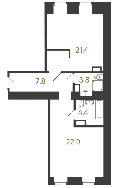 Однокомнатный номер №16 в ЖК Типография - 59.4 м²  - №2