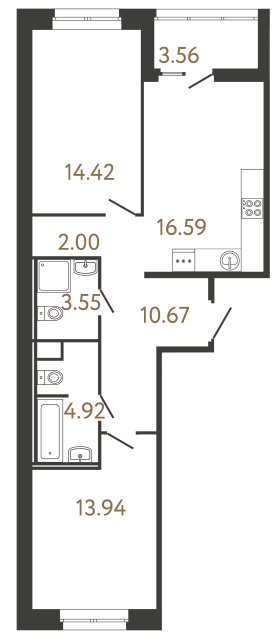 Двухкомнатная квартира №639 в ЖК Ultra City 3 - 66.09 м²  - №2
