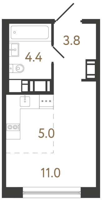 Студия №362 в ЖК Передвижники 2 - 24.2 м²  - №2