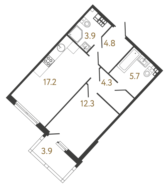 Однокомнатная квартира №219 в ЖК Миръ - 48.2 м²  - №2