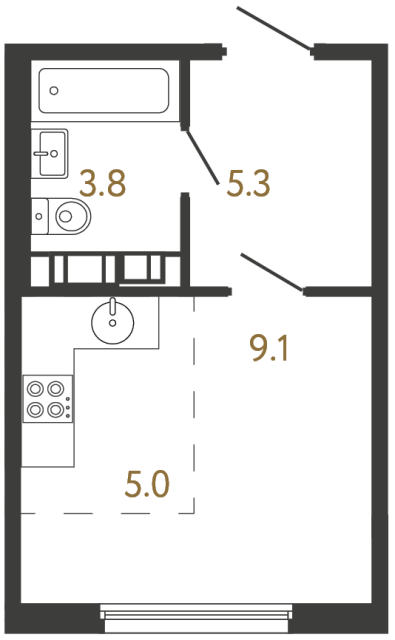 Студия №691 в ЖК Гений - 23.2 м²  - №2