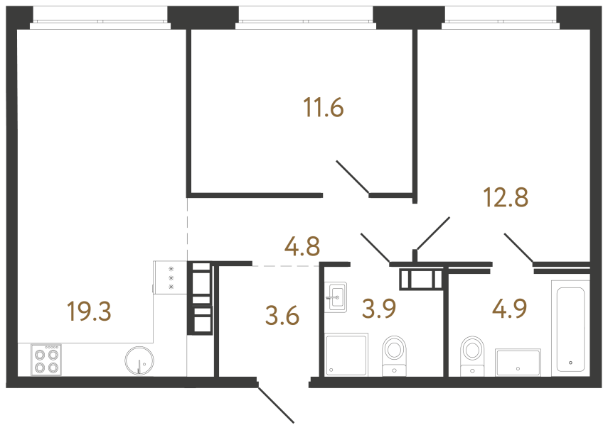 Двухкомнатная квартира №507 в ЖК Куинджи - 60.9 м²  - №2