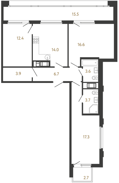 Трёхкомнатная квартира №200 в ЖК Гений - 78.2 м²  - №2