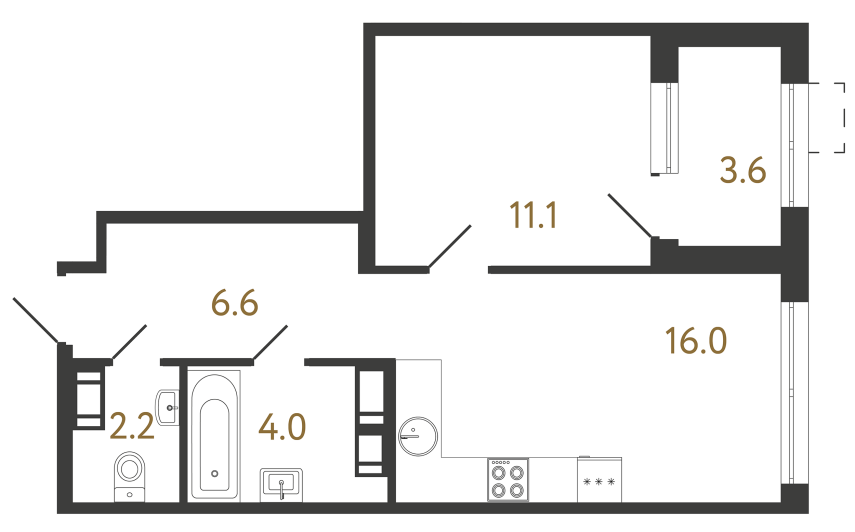 Однокомнатная квартира №541 в ЖК Струны - 39.9 м²  - №2