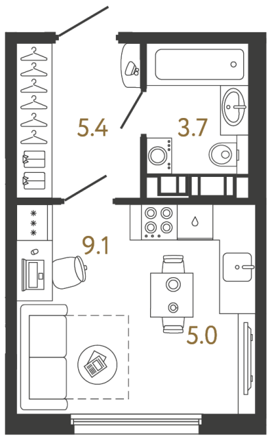 Студия №736 в ЖК Гений - 23.2 м²