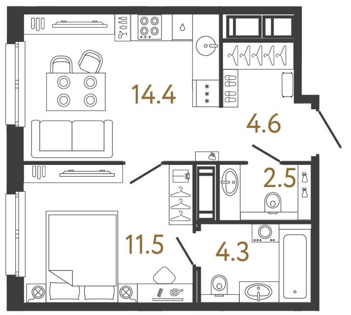 Однокомнатная квартира №77 в ЖК Передвижники - 37.3 м²