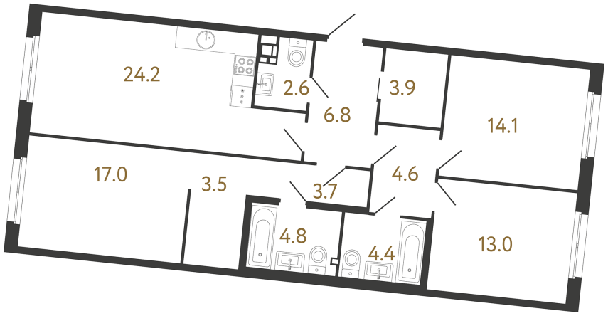 Трёхкомнатная квартира №146 в ЖК Визионер - 102.6 м²  - №2